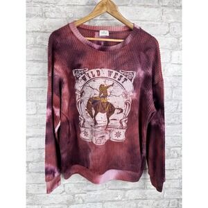 Blue Buttercup USA Waffle Knit Sweatshirt‎ Wild West Montana Oversized Size S